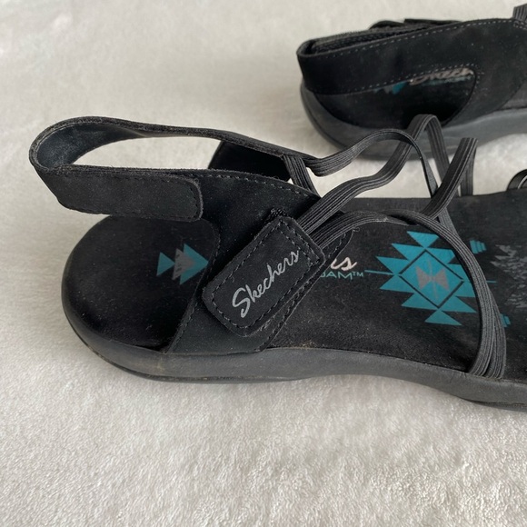 Skechers Womens Reggae Slim Takes Two Black Sandals 10 Memory Foam Stretch Gorpe - Picture 4 of 9
